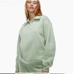 Aritzia TNA Cozy Fleece boyfriend polo sz XXS in Silver Sage